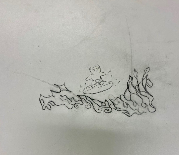 Cat surfing wave table doodle