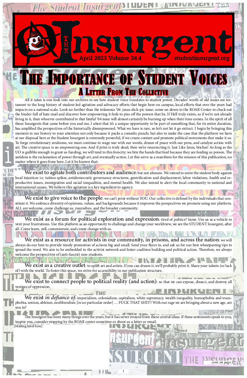 The Article titled 'The Importance of Student Voices' is featured on the cover for this issue