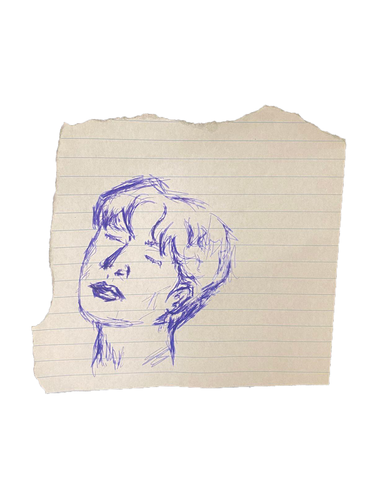 Pen drawing of Jungkook on notebook paper