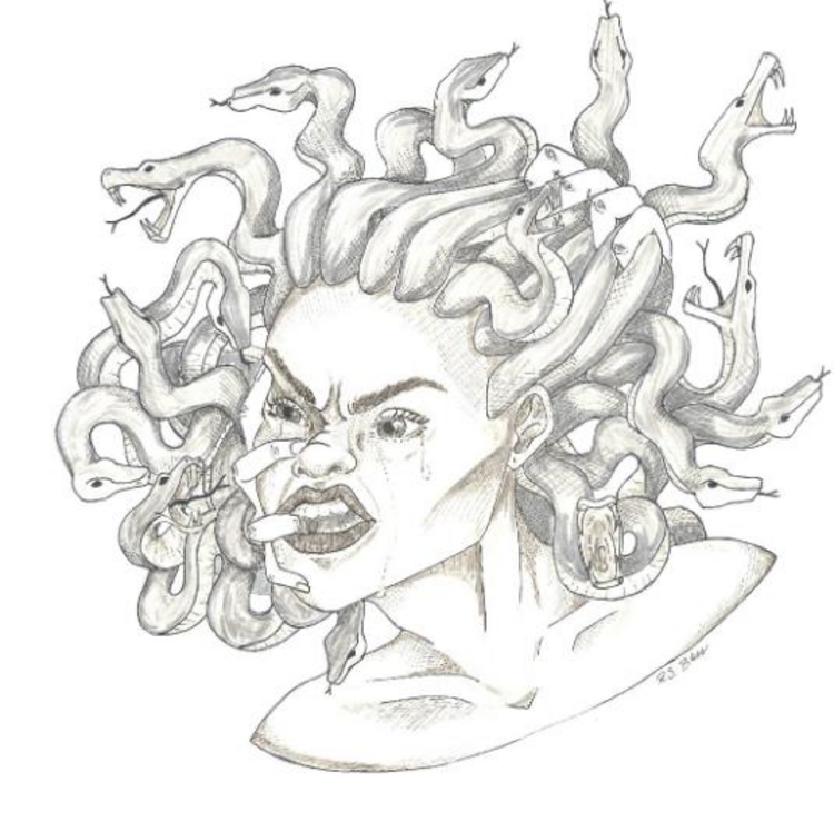 A depiction of Medusa, a creature from Greek mythology that is 